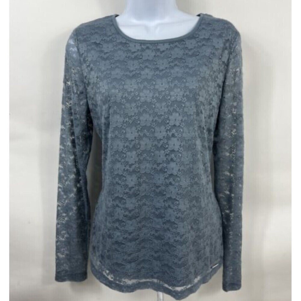 Calvin Klein Shirt Women's Small Lace Long Sleeve Round Neck Lined Stretch